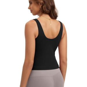 image:imageODODOS Cloud Feeling Tank Bra for Women U Back Wirefree Longline Sports Bra Yoga Top with Removable PadsBlack