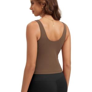 image:imageODODOS Cloud Feeling Tank Bra for Women U Back Wirefree Longline Sports Bra Yoga Top with Removable PadsBrunette