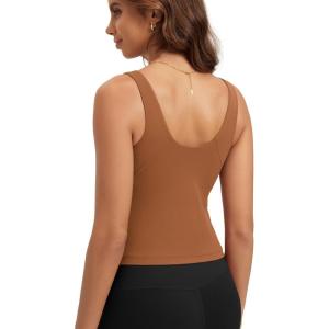 image:imageODODOS Cloud Feeling Tank Bra for Women U Back Wirefree Longline Sports Bra Yoga Top with Removable PadsCaramel