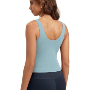 image:imageODODOS Cloud Feeling Tank Bra for Women U Back Wirefree Longline Sports Bra Yoga Top with Removable PadsChambray