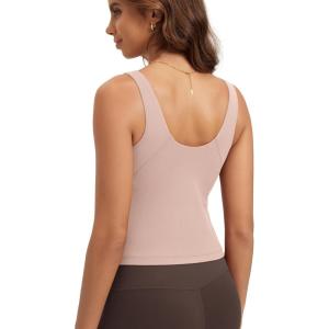 image:imageODODOS Cloud Feeling Tank Bra for Women U Back Wirefree Longline Sports Bra Yoga Top with Removable PadsDusty Pink