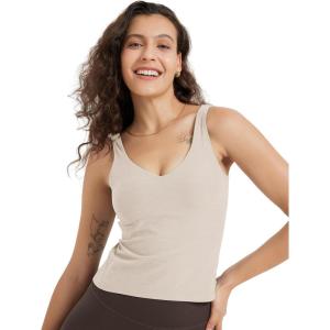 image:imageODODOS Cloud Feeling Tank Bra for Women U Back Wirefree Longline Sports Bra Yoga Top with Removable PadsEcru Heather