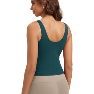 image:imageODODOS Cloud Feeling Tank Bra for Women U Back Wirefree Longline Sports Bra Yoga Top with Removable PadsForest Teal