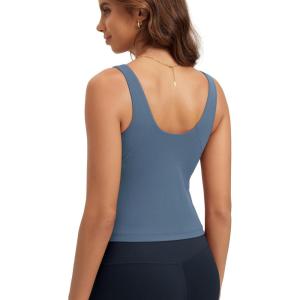 image:imageODODOS Cloud Feeling Tank Bra for Women U Back Wirefree Longline Sports Bra Yoga Top with Removable PadsInk Blue