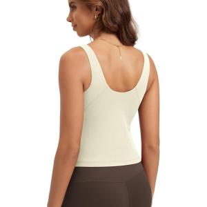 image:imageODODOS Cloud Feeling Tank Bra for Women U Back Wirefree Longline Sports Bra Yoga Top with Removable PadsOat Milk