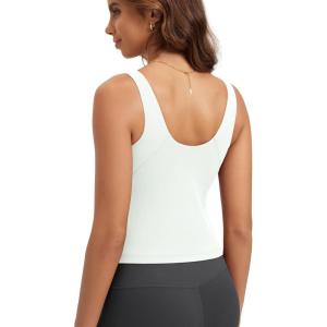image:imageODODOS Cloud Feeling Tank Bra for Women U Back Wirefree Longline Sports Bra Yoga Top with Removable PadsPorcelain White