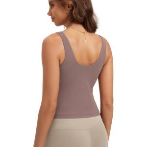 image:imageODODOS Cloud Feeling Tank Bra for Women U Back Wirefree Longline Sports Bra Yoga Top with Removable PadsPurple Taupe