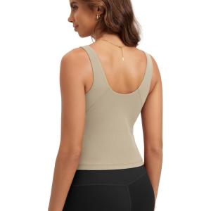 image:imageODODOS Cloud Feeling Tank Bra for Women U Back Wirefree Longline Sports Bra Yoga Top with Removable PadsShaker Beige