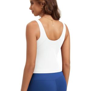 image:imageODODOS Cloud Feeling Tank Bra for Women U Back Wirefree Longline Sports Bra Yoga Top with Removable PadsWhite