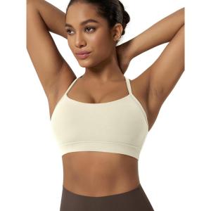 image:imageODODOS Cloud Feeling Y Racerback Sports Bra for Women Wirefree Padded Strappy Yoga BraOat Milk