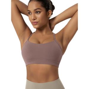 image:imageODODOS Cloud Feeling Y Racerback Sports Bra for Women Wirefree Padded Strappy Yoga BraPurple Taupe