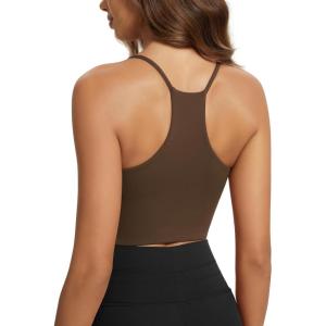 image:imageODODOS Halter Sports Bra for Women Non Padded Strappy Cropped Tops Workout Yoga CropBrunette