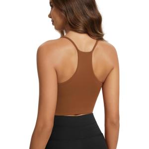 image:imageODODOS Halter Sports Bra for Women Non Padded Strappy Cropped Tops Workout Yoga CropCaramel