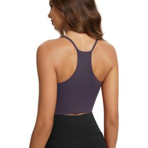 image:imageODODOS Halter Sports Bra for Women Non Padded Strappy Cropped Tops Workout Yoga CropDark Purple