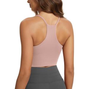 image:imageODODOS Halter Sports Bra for Women Non Padded Strappy Cropped Tops Workout Yoga CropDusty Pink