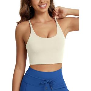 image:imageODODOS Halter Sports Bra for Women Non Padded Strappy Cropped Tops Workout Yoga CropOat Milk