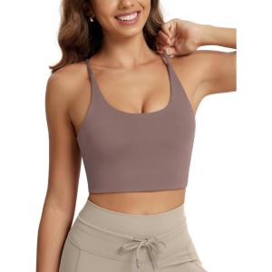 image:imageODODOS Halter Sports Bra for Women Non Padded Strappy Cropped Tops Workout Yoga CropPurple Taupe