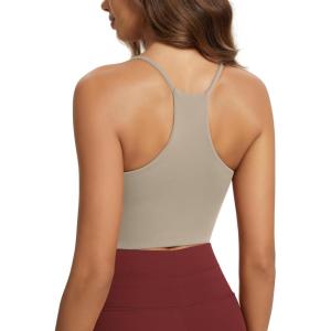 image:imageODODOS Halter Sports Bra for Women Non Padded Strappy Cropped Tops Workout Yoga CropTaupe