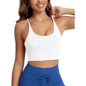 image:imageODODOS Halter Sports Bra for Women Non Padded Strappy Cropped Tops Workout Yoga CropWhite