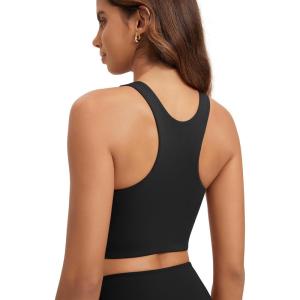 image:imageODODOS Racerback Tank Bra for Women High Neck Non Padded Medium Support Sports Bra Workout Yoga Crop TopsBlack