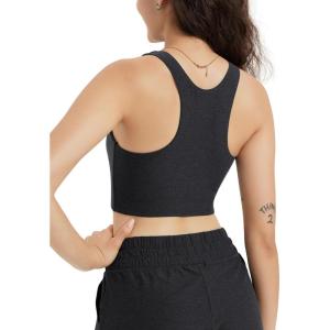 image:imageODODOS Racerback Tank Bra for Women High Neck Non Padded Medium Support Sports Bra Workout Yoga Crop TopsBlack Heather