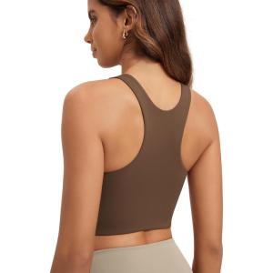 image:imageODODOS Racerback Tank Bra for Women High Neck Non Padded Medium Support Sports Bra Workout Yoga Crop TopsBrunette