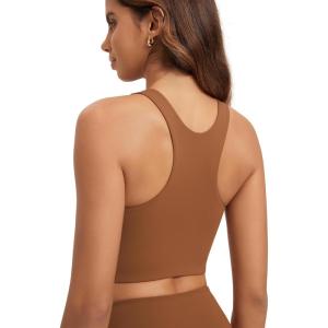 image:imageODODOS Racerback Tank Bra for Women High Neck Non Padded Medium Support Sports Bra Workout Yoga Crop TopsCaramel