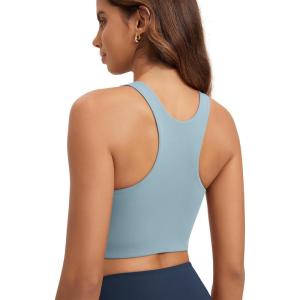 image:imageODODOS Racerback Tank Bra for Women High Neck Non Padded Medium Support Sports Bra Workout Yoga Crop TopsChambray