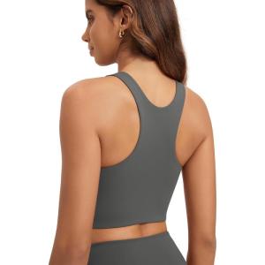 image:imageODODOS Racerback Tank Bra for Women High Neck Non Padded Medium Support Sports Bra Workout Yoga Crop TopsCharcoal