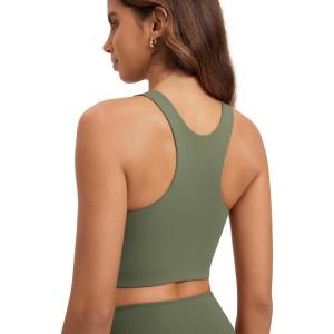 image:imageODODOS Racerback Tank Bra for Women High Neck Non Padded Medium Support Sports Bra Workout Yoga Crop TopsDark Olive