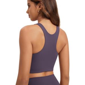 image:imageODODOS Racerback Tank Bra for Women High Neck Non Padded Medium Support Sports Bra Workout Yoga Crop TopsDark Purple