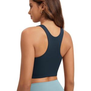 image:imageODODOS Racerback Tank Bra for Women High Neck Non Padded Medium Support Sports Bra Workout Yoga Crop TopsDeep Navy