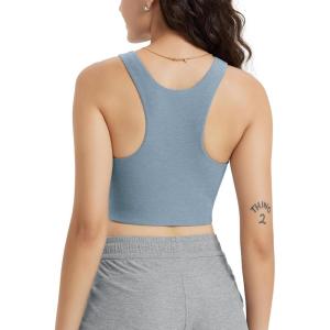 image:imageODODOS Racerback Tank Bra for Women High Neck Non Padded Medium Support Sports Bra Workout Yoga Crop TopsDusty Blue Heather