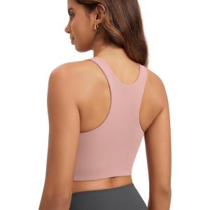 image:imageODODOS Racerback Tank Bra for Women High Neck Non Padded Medium Support Sports Bra Workout Yoga Crop TopsDusty Pink