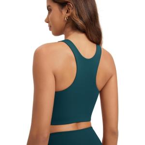image:imageODODOS Racerback Tank Bra for Women High Neck Non Padded Medium Support Sports Bra Workout Yoga Crop TopsForest Teal