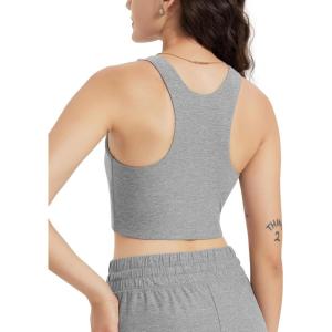 image:imageODODOS Racerback Tank Bra for Women High Neck Non Padded Medium Support Sports Bra Workout Yoga Crop TopsGrey Heather
