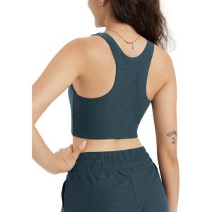 image:imageODODOS Racerback Tank Bra for Women High Neck Non Padded Medium Support Sports Bra Workout Yoga Crop TopsNavy Heather