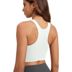 image:imageODODOS Racerback Tank Bra for Women High Neck Non Padded Medium Support Sports Bra Workout Yoga Crop TopsPorcelain White