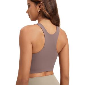 image:imageODODOS Racerback Tank Bra for Women High Neck Non Padded Medium Support Sports Bra Workout Yoga Crop TopsPurple Taupe
