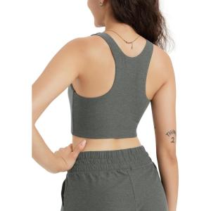 image:imageODODOS Racerback Tank Bra for Women High Neck Non Padded Medium Support Sports Bra Workout Yoga Crop TopsSmoke Heather