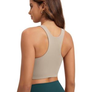 image:imageODODOS Racerback Tank Bra for Women High Neck Non Padded Medium Support Sports Bra Workout Yoga Crop TopsTaupe