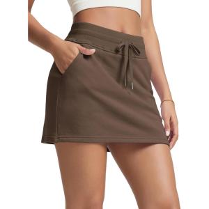 image:imageODODOS Womens Cotton French Terry Skorts Drawstring Tie Builtin Shorts Casual Skirts with PocketsGolden Brown