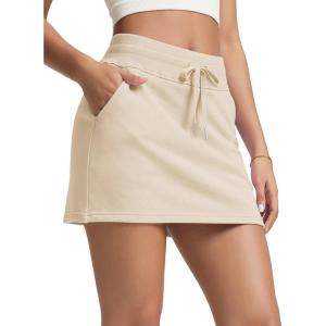 image:imageODODOS Womens Cotton French Terry Skorts Drawstring Tie Builtin Shorts Casual Skirts with PocketsLight Khaki