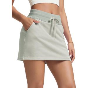 image:imageODODOS Womens Cotton French Terry Skorts Drawstring Tie Builtin Shorts Casual Skirts with PocketsSage Gray