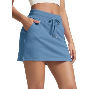 image:imageODODOS Womens Cotton French Terry Skorts Drawstring Tie Builtin Shorts Casual Skirts with PocketsSteel Blue