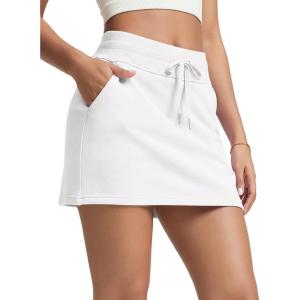 image:imageODODOS Womens Cotton French Terry Skorts Drawstring Tie Builtin Shorts Casual Skirts with PocketsWhite
