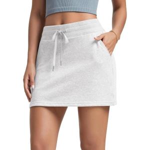 image:imageODODOS Womens Cotton French Terry Skorts Drawstring Tie Builtin Shorts Casual Skirts with PocketsWhite Heather