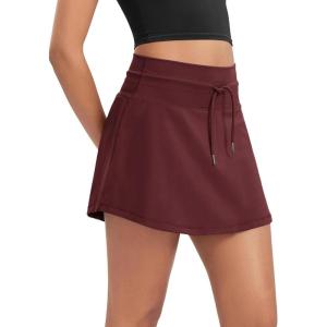 image:imageODODOS Womens Drawstring Tie Skirts Builtin Shorts Athletic Golf Tennis Skorts with Ball PocketBurgundy