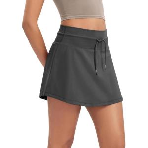 image:imageODODOS Womens Drawstring Tie Skirts Builtin Shorts Athletic Golf Tennis Skorts with Ball PocketCharcoal