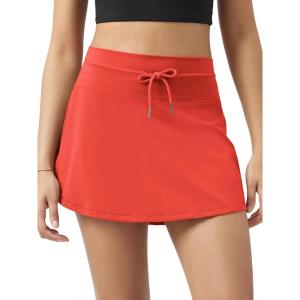 image:imageODODOS Womens Drawstring Tie Skirts Builtin Shorts Athletic Golf Tennis Skorts with Ball PocketOrange Red